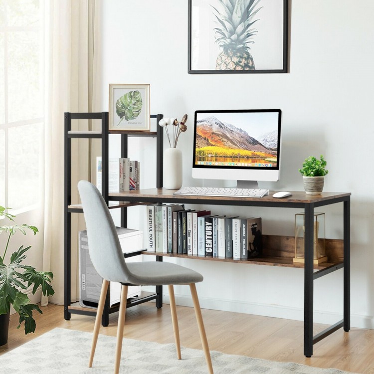 59-Inch Computer Desk Home Office Workstation with 4-Tier Storage Shelves