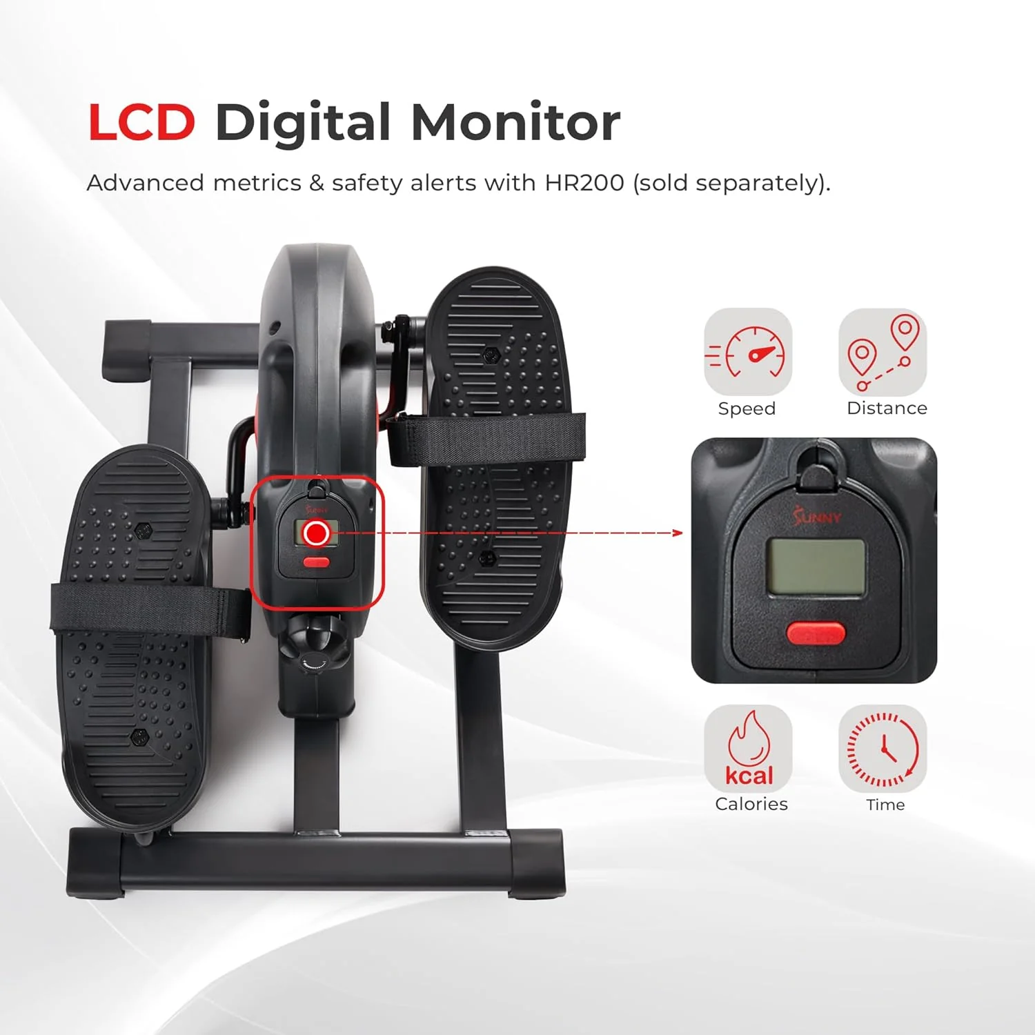 Sunny Health & Fitness Smart Mini Elliptical Trainer, Indoor Under-Desk Pedal Exerciser for Seniors’ Mobility & Cardio Workout, Free SunnyFit App Bluetooth Link, Optional Motorized w/Remote Control