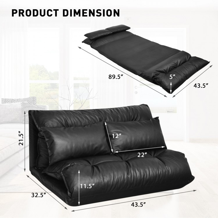 Foldable PU Leather Leisure Floor Sofa Bed with 2 Pillows