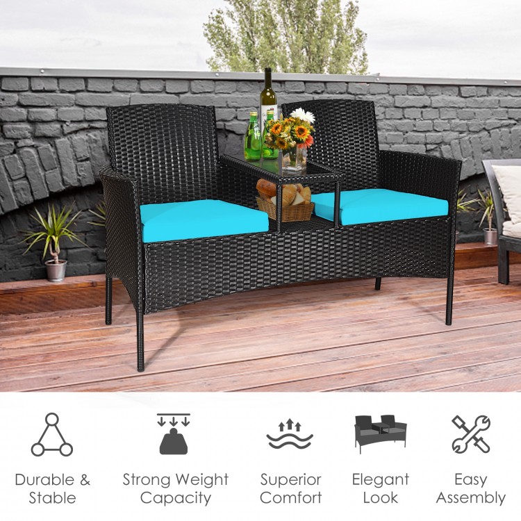 Patented Modern Patio Set with Built-in Coffee Table and Cushions