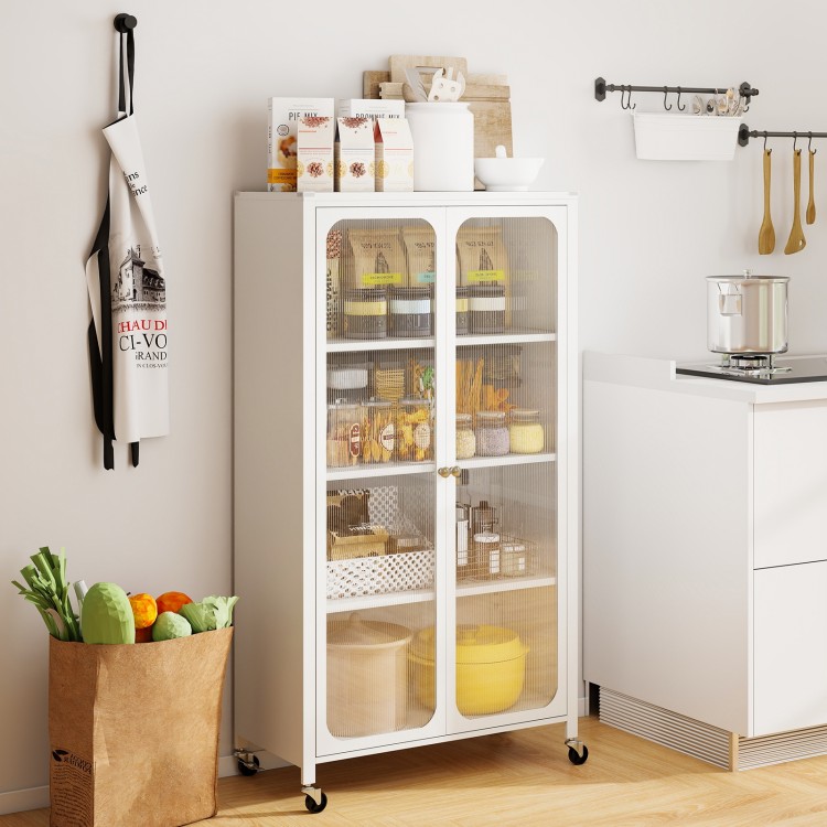 58 Inches Bookcase with Adjustable Shelves and Lockable Wheels