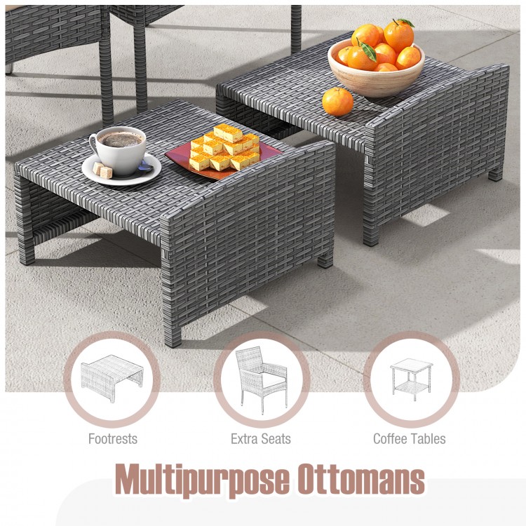 5 Pieces Patio Conversation Set with Soft Cushions and Ottomans