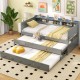 Twin XL Captain Bed with 2 Twin Trundle Beds and 3 Storage Cubbies