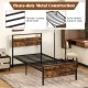 Twin/Full/Queen/King Metal Bed Frame Industrial Platform Bed with Wooden Headboard