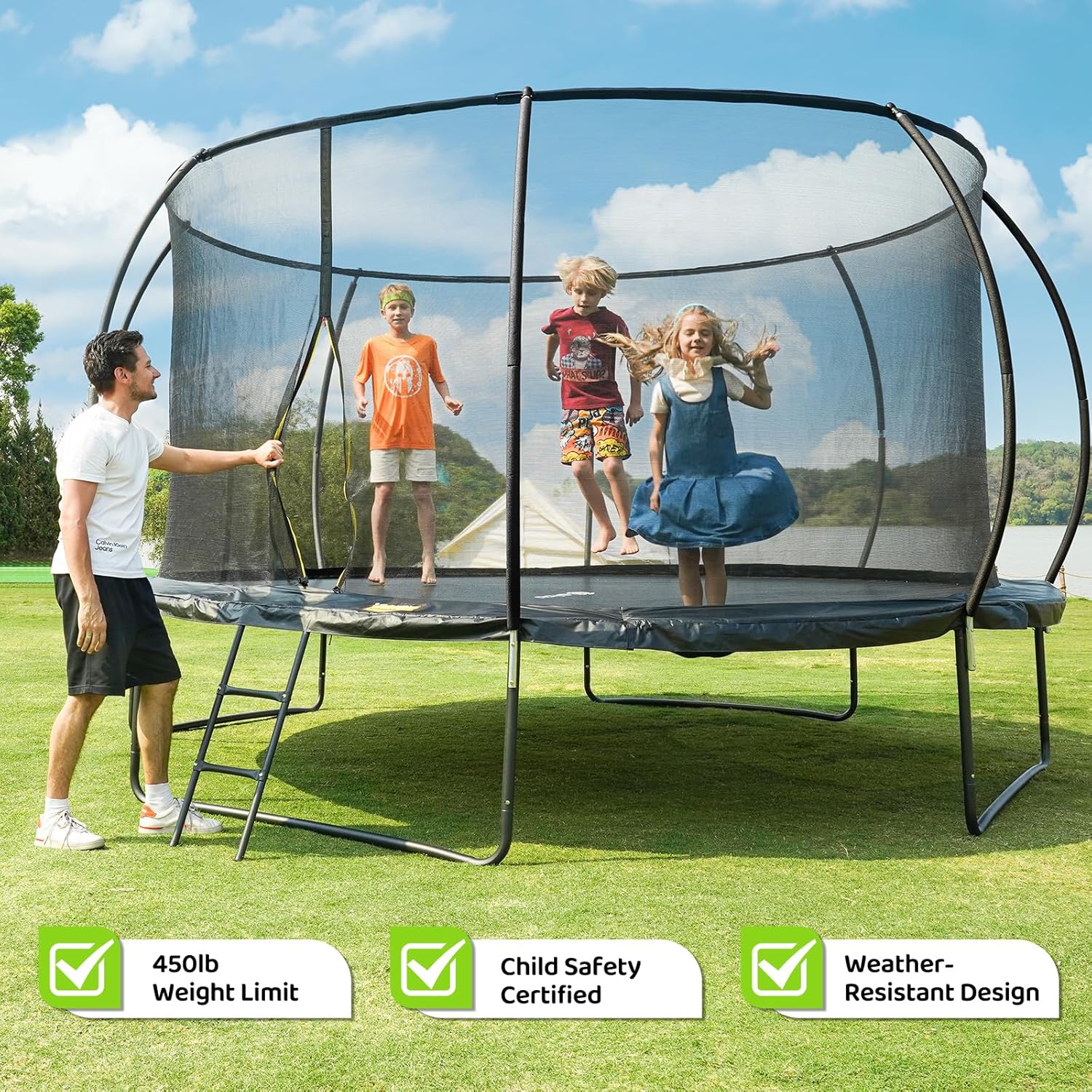 Gigu 10FT 12FT 14FT Recreational Trampolines with Enclosure Net and Ladder and Anti-Rust Coating, ASTM Approved Trampoline Outdoor for Kids and Adults Outdoor Yard Trampolines