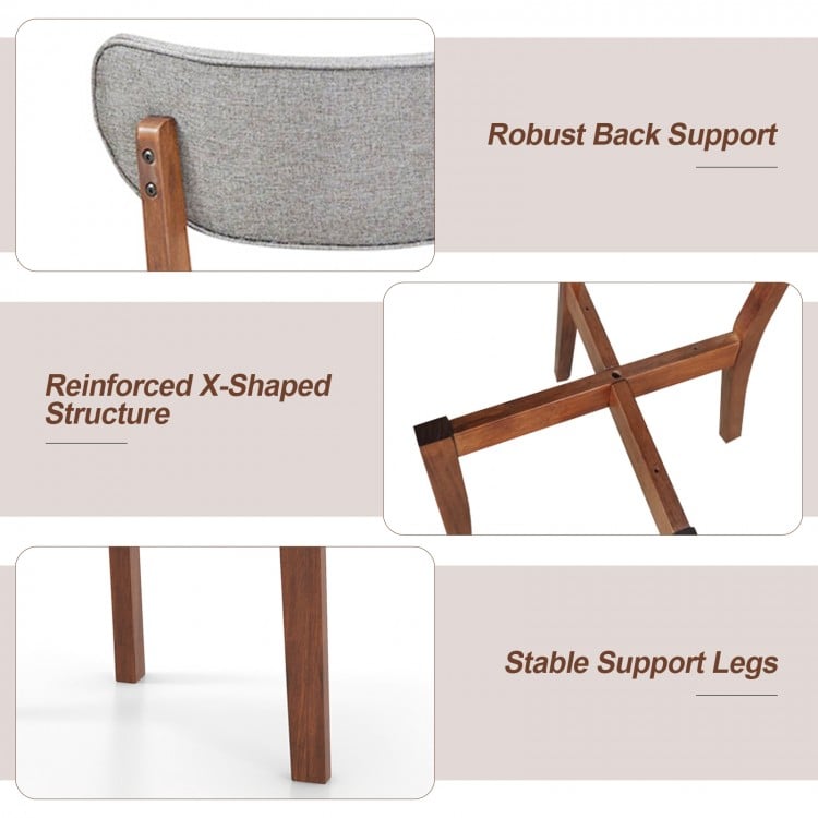 Dining Chairs Set of 2 Upholstered Mid-Back Chairs with Solid Rubber Wood Frame