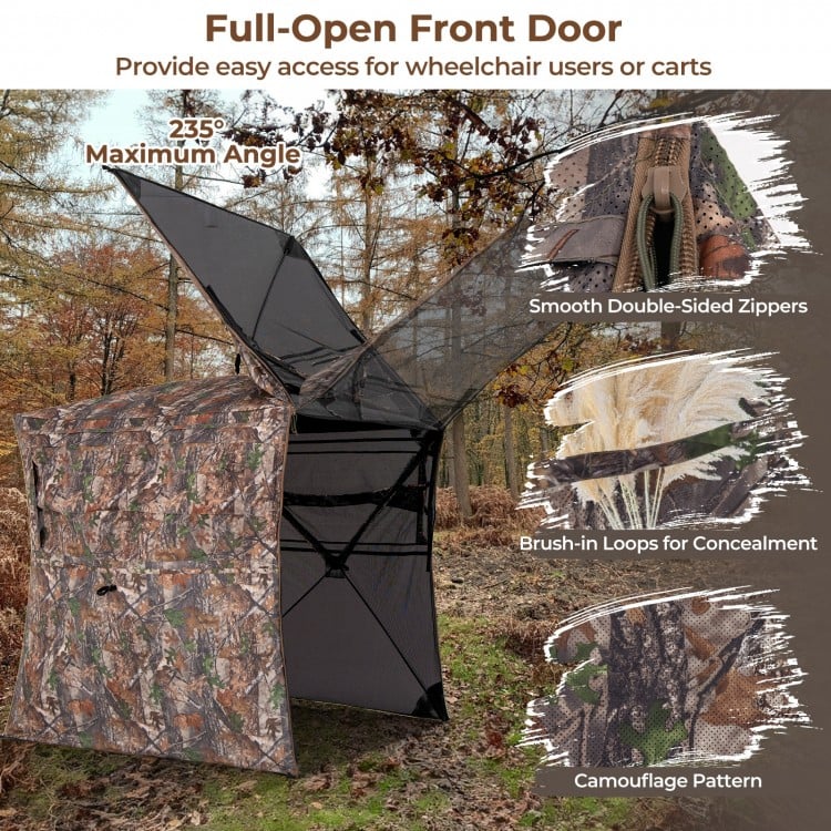 Hunting Blind 360 Degree One-Way See-Through Ground Blind for 2-3 Person