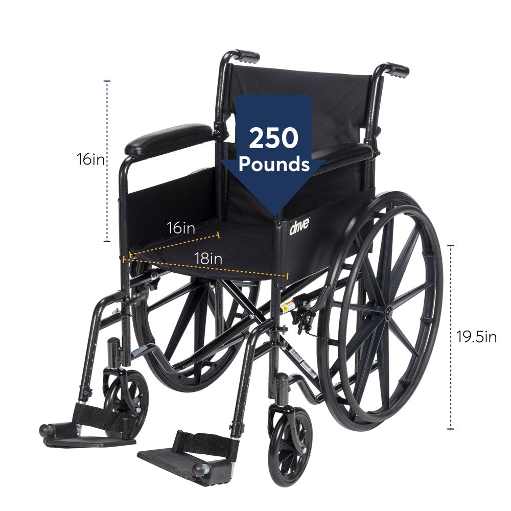 Drive Medical Silver Sport 1 Wheelchair, Full Arms, Swing-Away Footrest, Lightweight Steel Frame