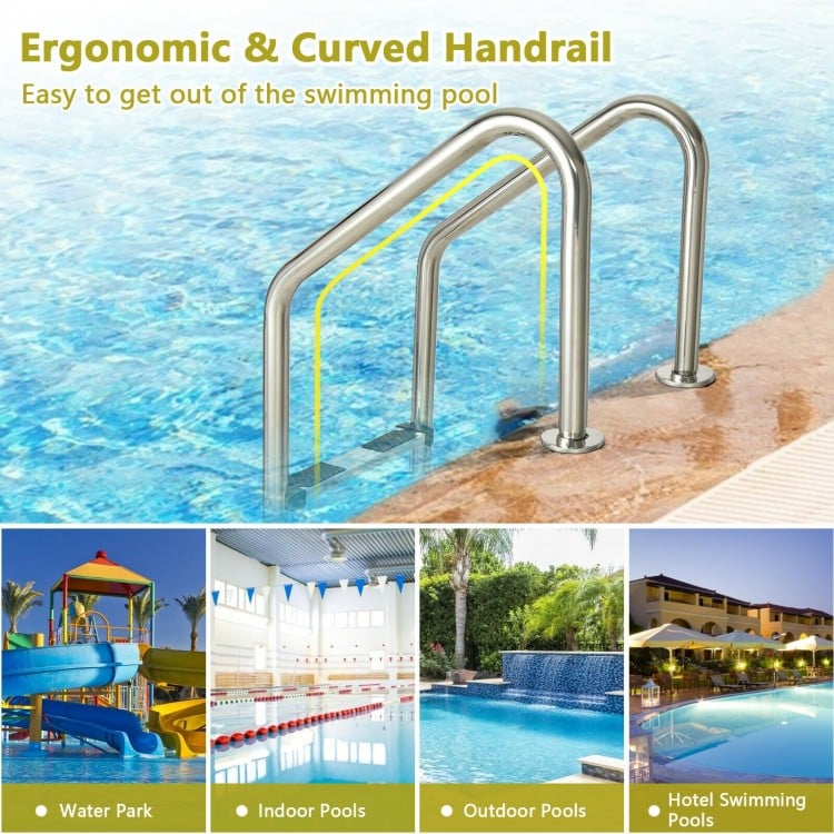 3-Step Stainless Steel Swimming Pool Ladder with Anti-Slip Step