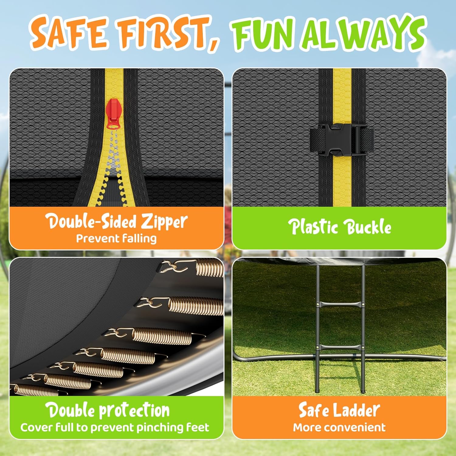 Gigu 10FT 12FT 14FT Recreational Trampolines with Enclosure Net and Ladder and Anti-Rust Coating, ASTM Approved Trampoline Outdoor for Kids and Adults Outdoor Yard Trampolines