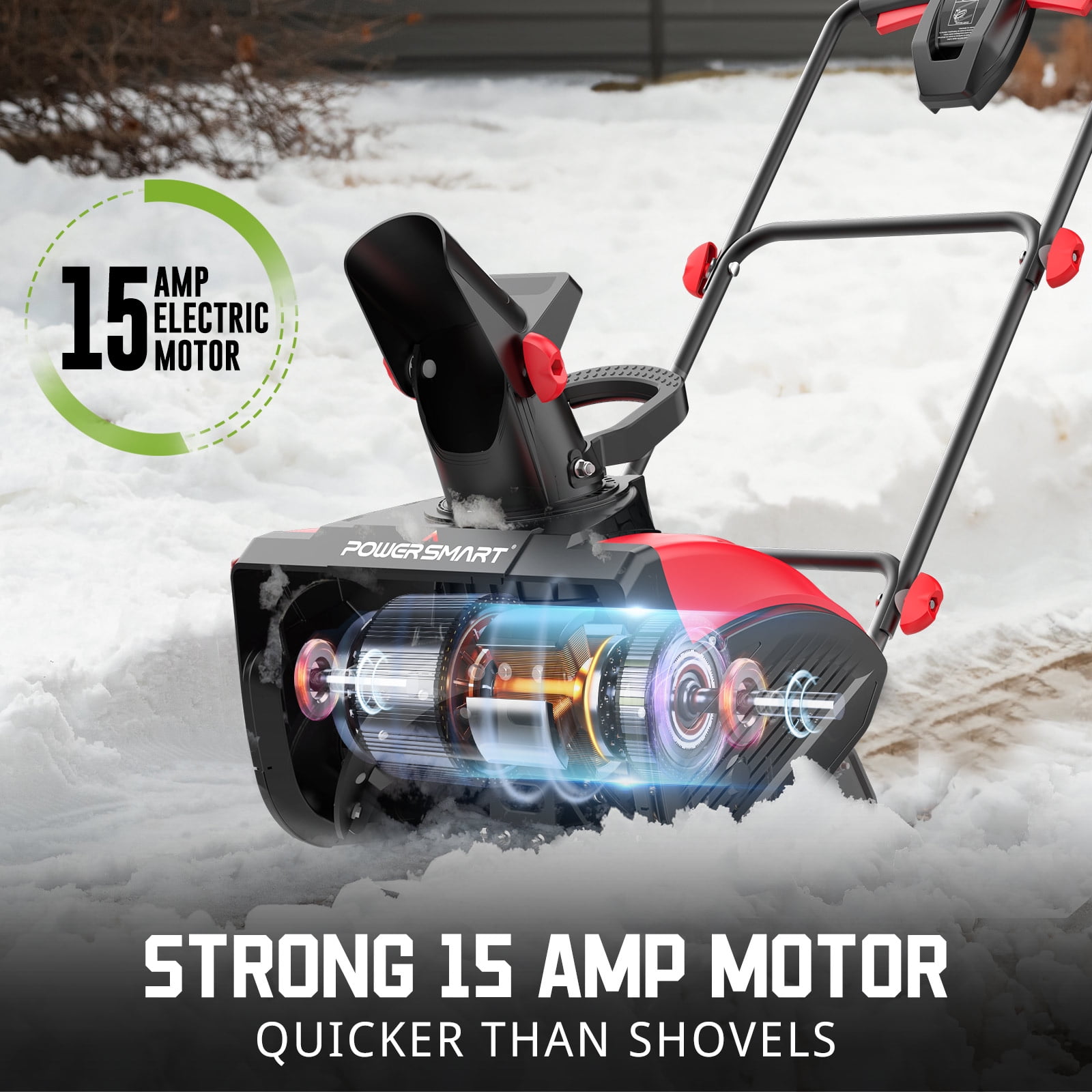 PowerSmart 18′′ Corded Electric Snow Blower, 15-Amp Motor, Lightweight, 180° Adjustable Chute
