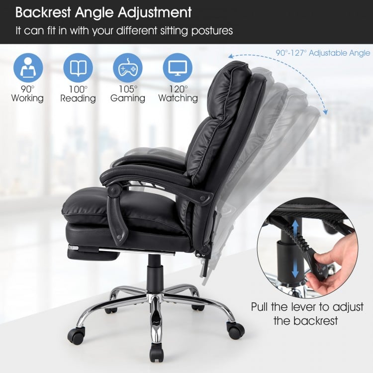 Ergonomic Adjustable Swivel Office Chair with Retractable Footrest