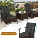 3 Pieces Patio Rattan Conversation Set with Glass Top Coffee Table and Cushions