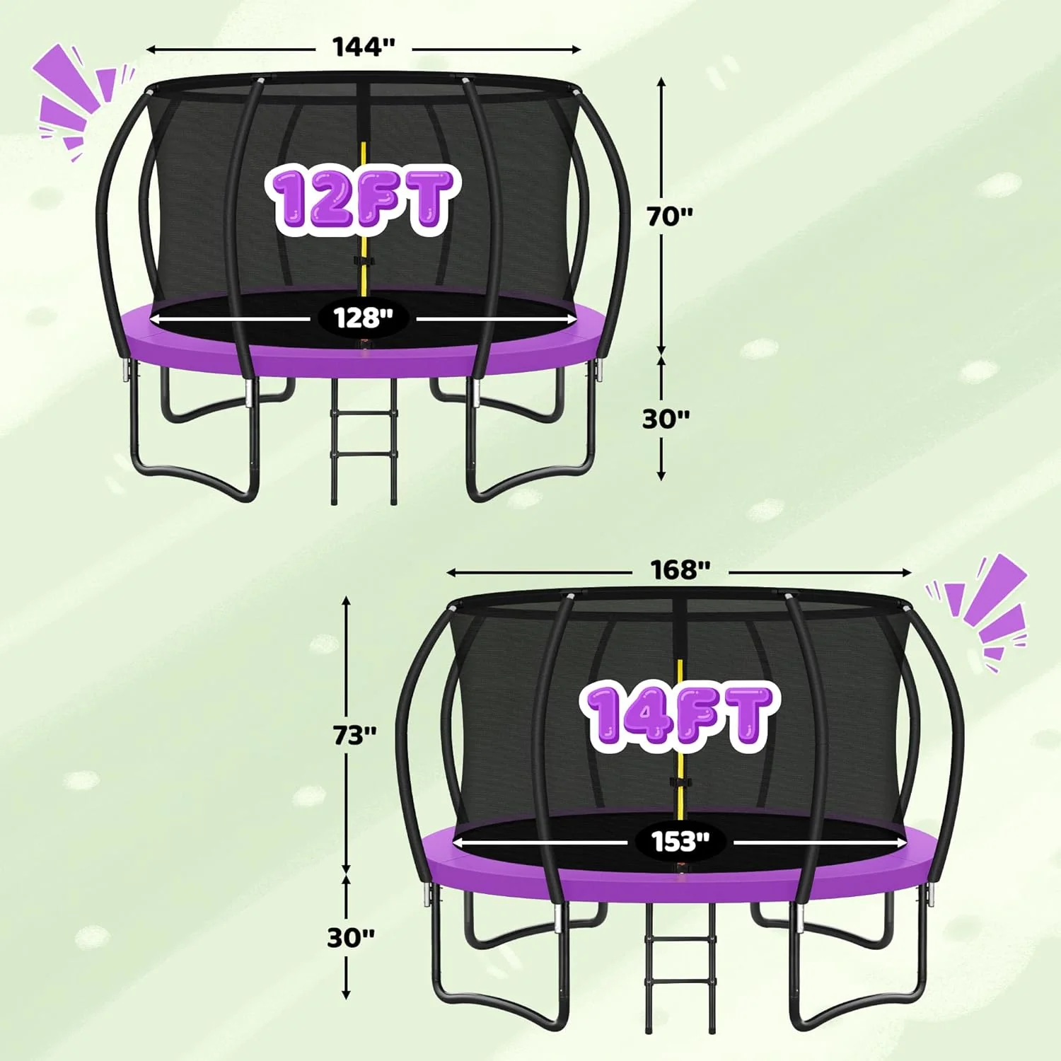 Trampoline 8FT 10FT 12FT 14FT 16FT, Recreational Trampolines with Enclosure Net and Ladder, Outdoor Anti-Rust Trampolines for Kids and Adults, ASTM Approved
