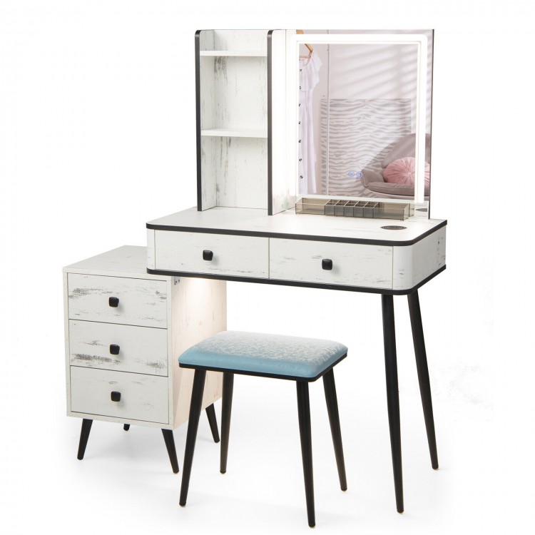 Vanity Makeup Table Set with Lighted Mirror