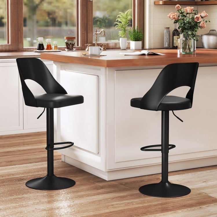 Bar Stools Set of 2 with Enlarged PU Leather Seat and Footrest