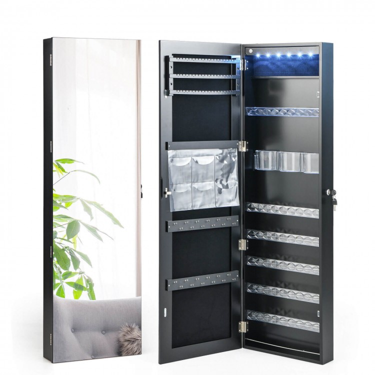 Wall Door Mounted Jewelry Armoire with Frameless LED Mirror