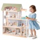 Wooden Dollhouse Kids DIY Pretend Playhouse with 33 PCS Furniture Accessories