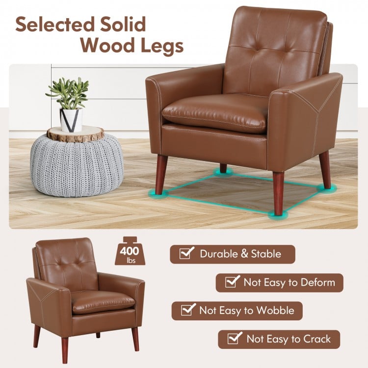 Modern PU Leather Accent Chair with Solid Wood Legs