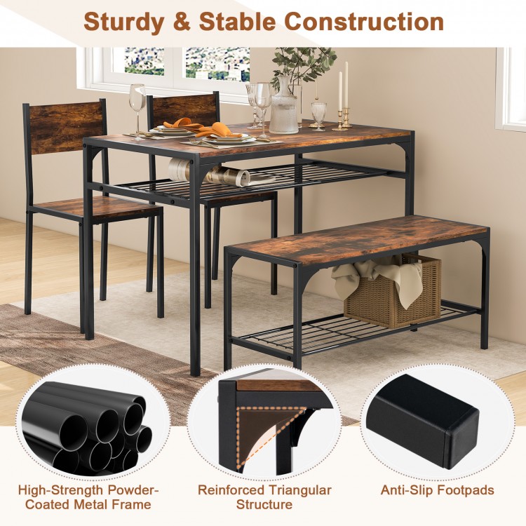 Industrial Style Rectangular Kitchen Table with Bench and Chairs