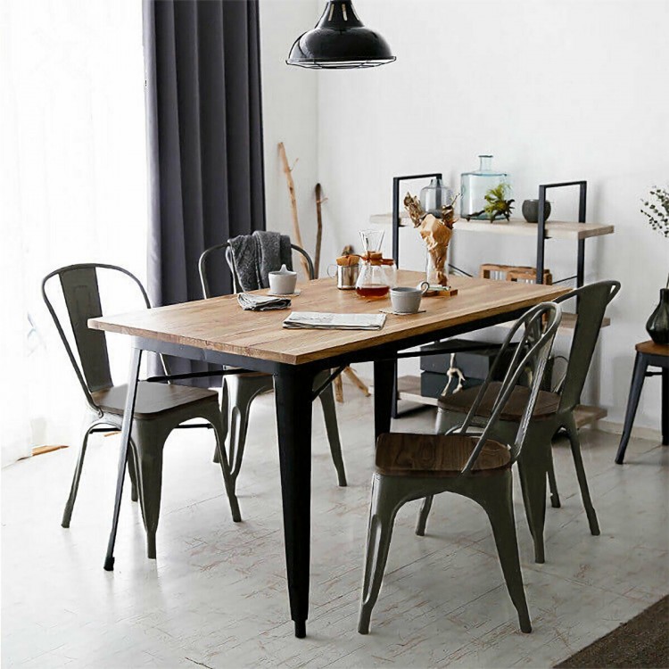 Set of 4 Tolix Style Metal Dining Wood Seat