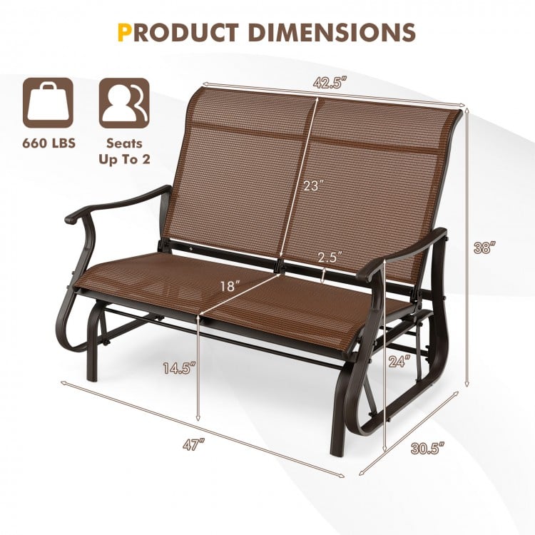 2-Person Patio Glider Bench with High Back and Curved Armrests
