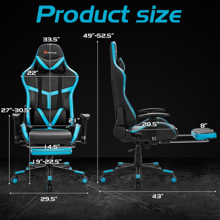 Massage Gaming Chair with Footrest Lumbar Support and Headrest