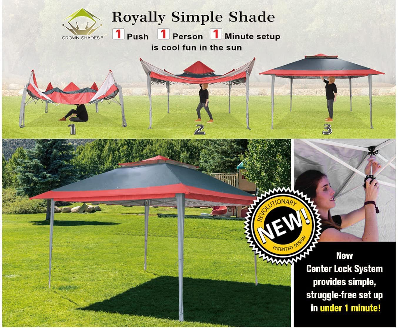 CROWN SHADES 13x13 Pop Up Gazebo, Canopy Tent, Gazebos on Clearance - Outdoor Gazebo for Backyard & Patio Furniture - Carpa Pop Up Tent with Wheeled STO-N-Go Cover Bag (White)