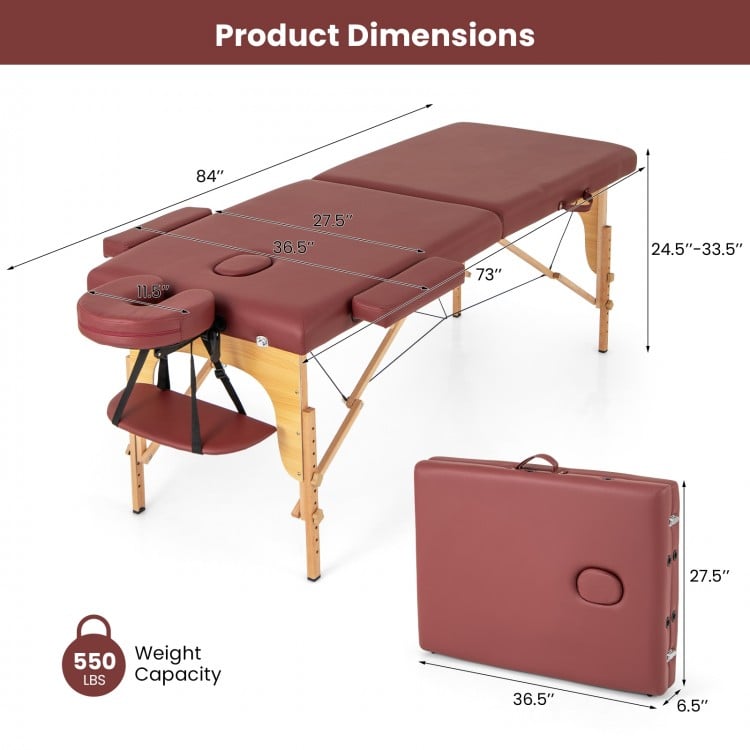 84 Inch Foldable Massage Table with Carrying Bag and Height Adjustable