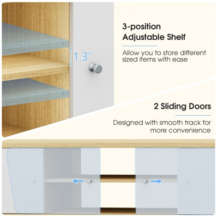 Sliding Door TV Stand with Adjustable Shelf for TVs up to 55 Inch