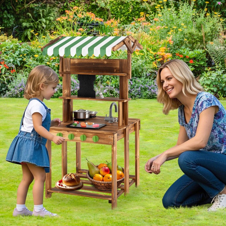 Double-Sided Mud Kitchen with Canopy and Chalkboard for 3+ Years Old