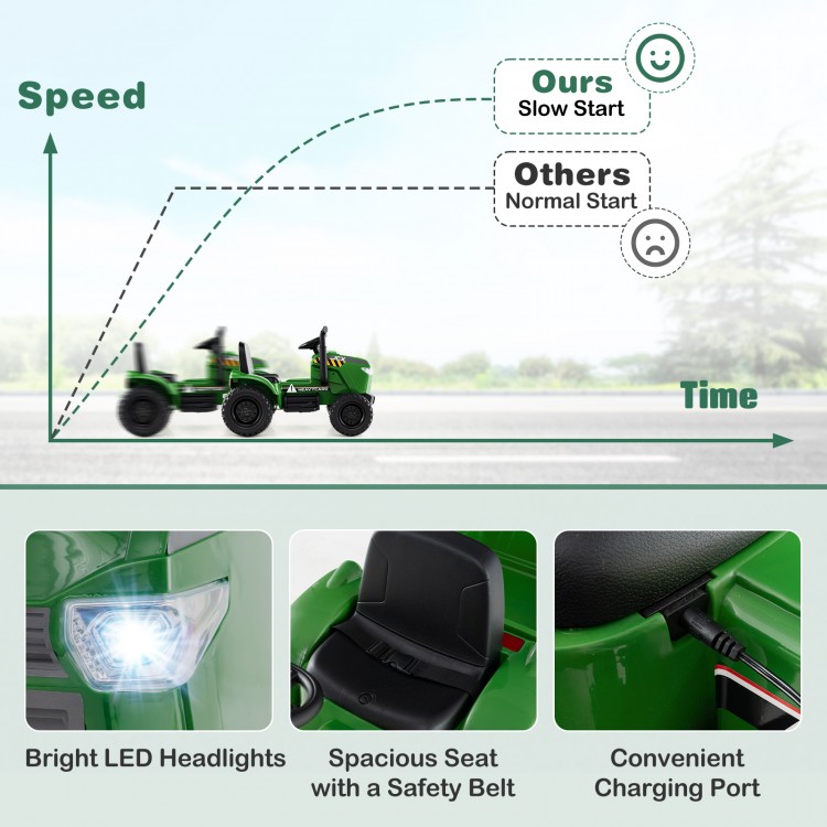 12V 2-in-1 Kids Ride On Tractor with Trailer and 3-Gear Shift