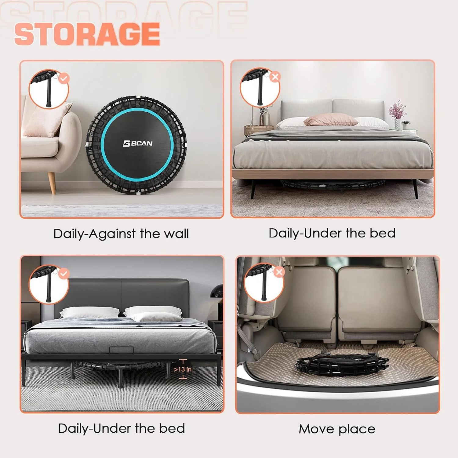 BCAN 450/550 LBS Foldable Mini Trampoline, 40