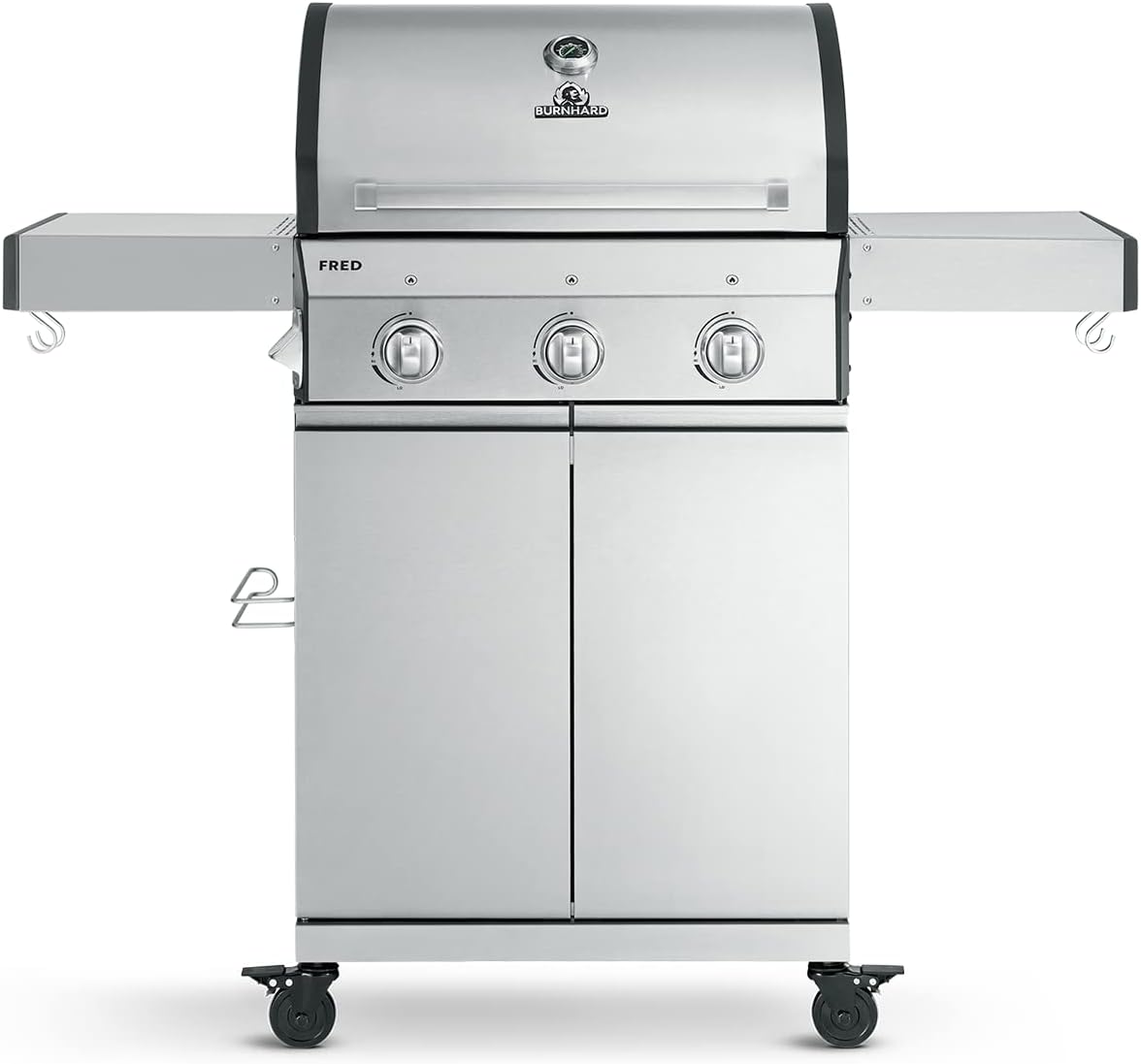 BURNHARD 4-brænder gasgrill stor FRED Deluxe Series 3 inkl. backburner, 900°C infrarød keramisk brænder, sidekogeplade, støbejern grillrist, grillplade, rustfrit stål grillvogn foldbart sideborde