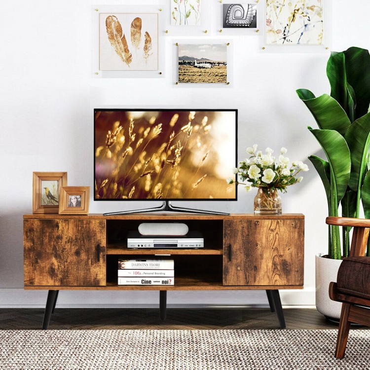 Industrial Retro TV Stand with Storage Cabinets and Open Shelf