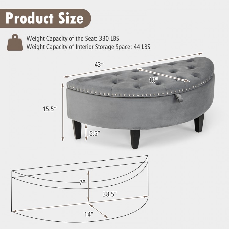 Half Moon Storage Bench with Rubber Wood Legs