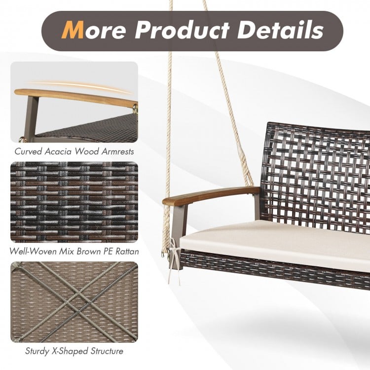 2-Person Rattan Hanging Porch Swing Chair