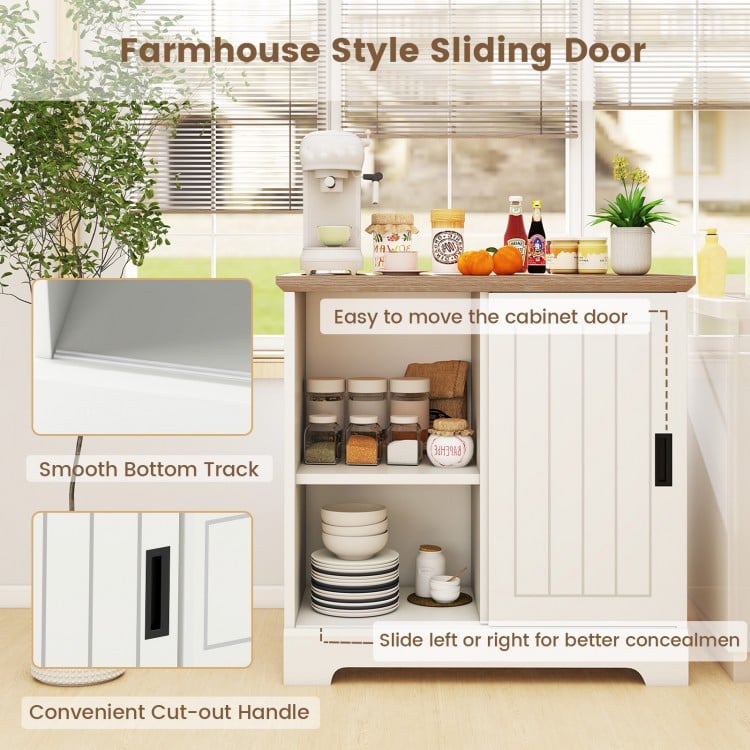 Farmhouse Sideboard Buffet Cabinet Kitchen Pantry with Sliding Doors