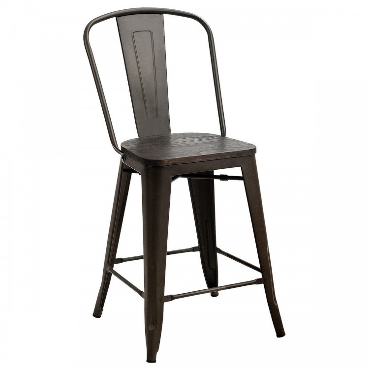 Set of 4 Industrial Metal Counter Stool Dining Chairs with Removable Backrest