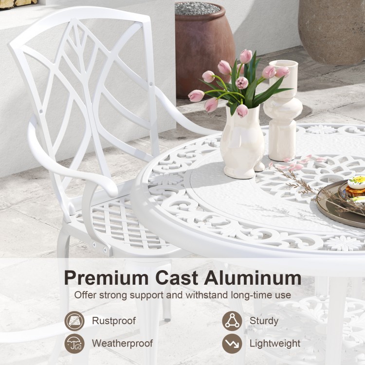 Set of 4 Cast Aluminum Patio Dining Chairs with Armrests and Decorative Patterns