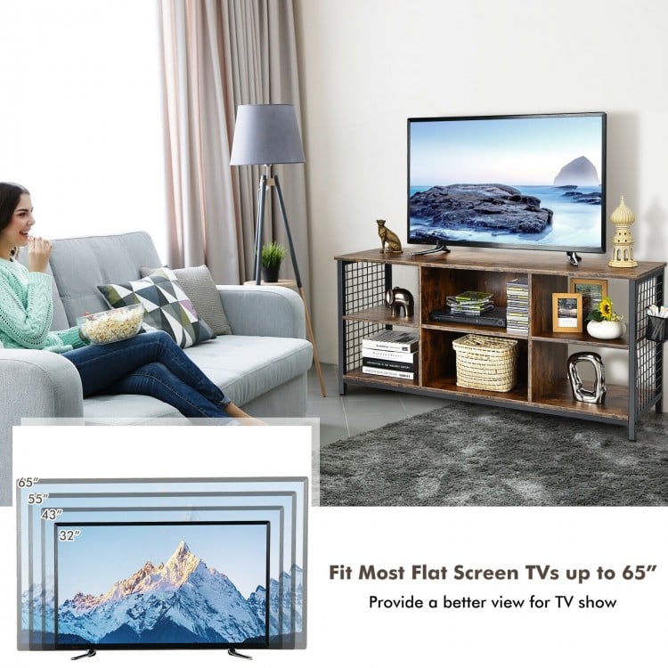 Mid-Century Wooden TV Stand with Storage Basket for TVs up to 65 Inch