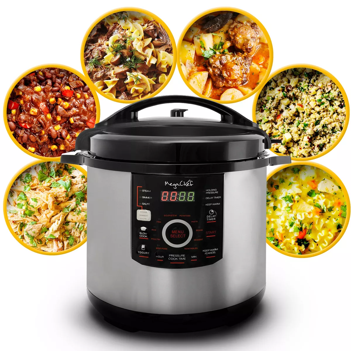Megachef 12Qt Digital Pressure Cooker, Steel & Glass, 15 Presets, Non-Stick Pot