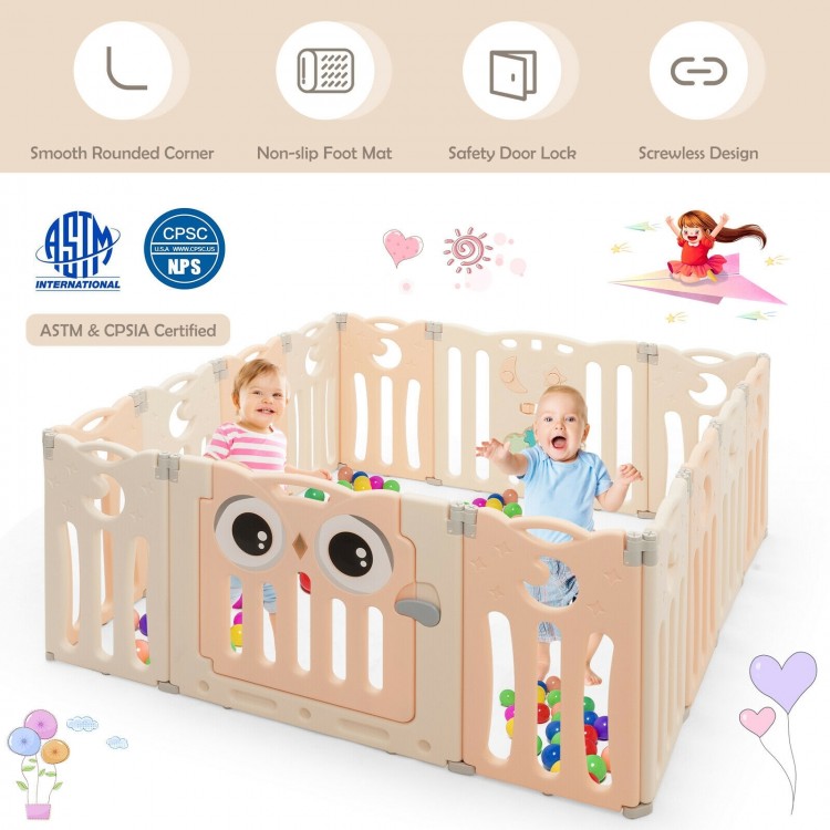 14-Panel Baby Playpen Kids Activity Center Foldable Play Yard with Lock Door