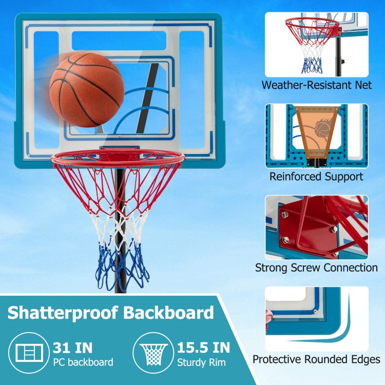 3.8-4.4 Feet Height Adjustable Pool Basketball Hoop for Kids Teens and Adults
