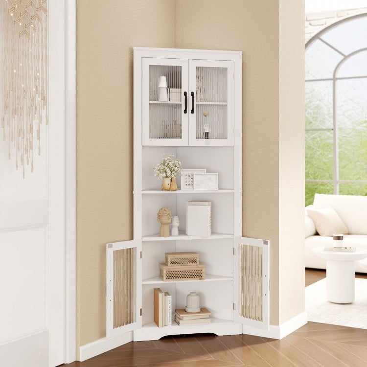 67 Inch Tall Corner Cabinet Triangular Buffet Cabinet with Tempered Glass Doors