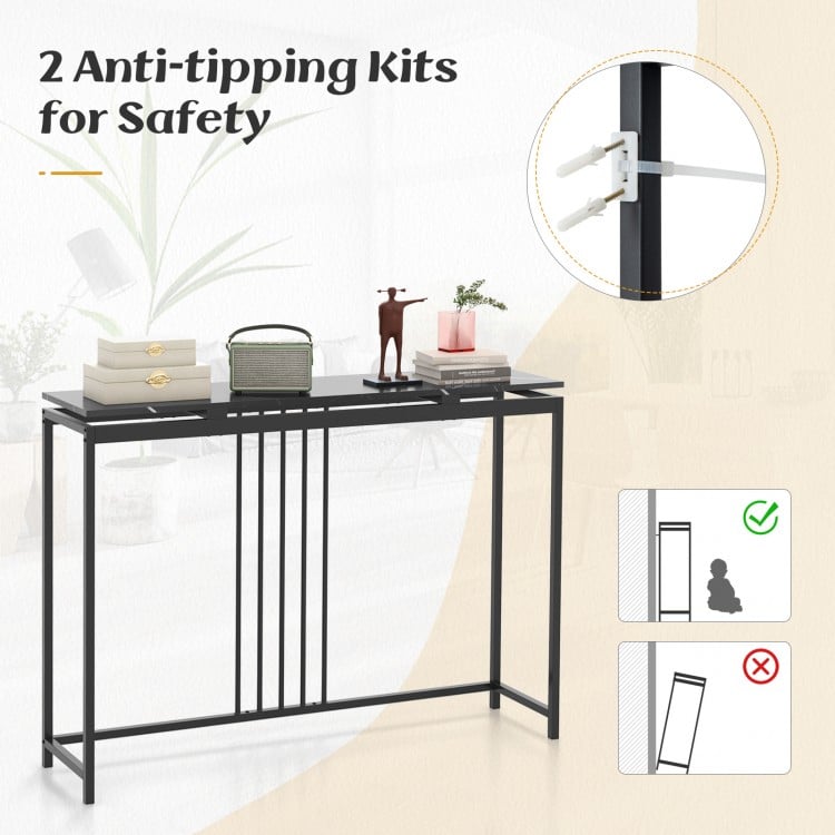 47 Inch Console Table Narrow Entryway Table with Faux Marble Tabletop