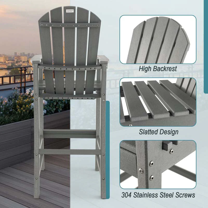 Outdoor HDPE Tall Adirondack Chairs with Armrests & Footrest, 30