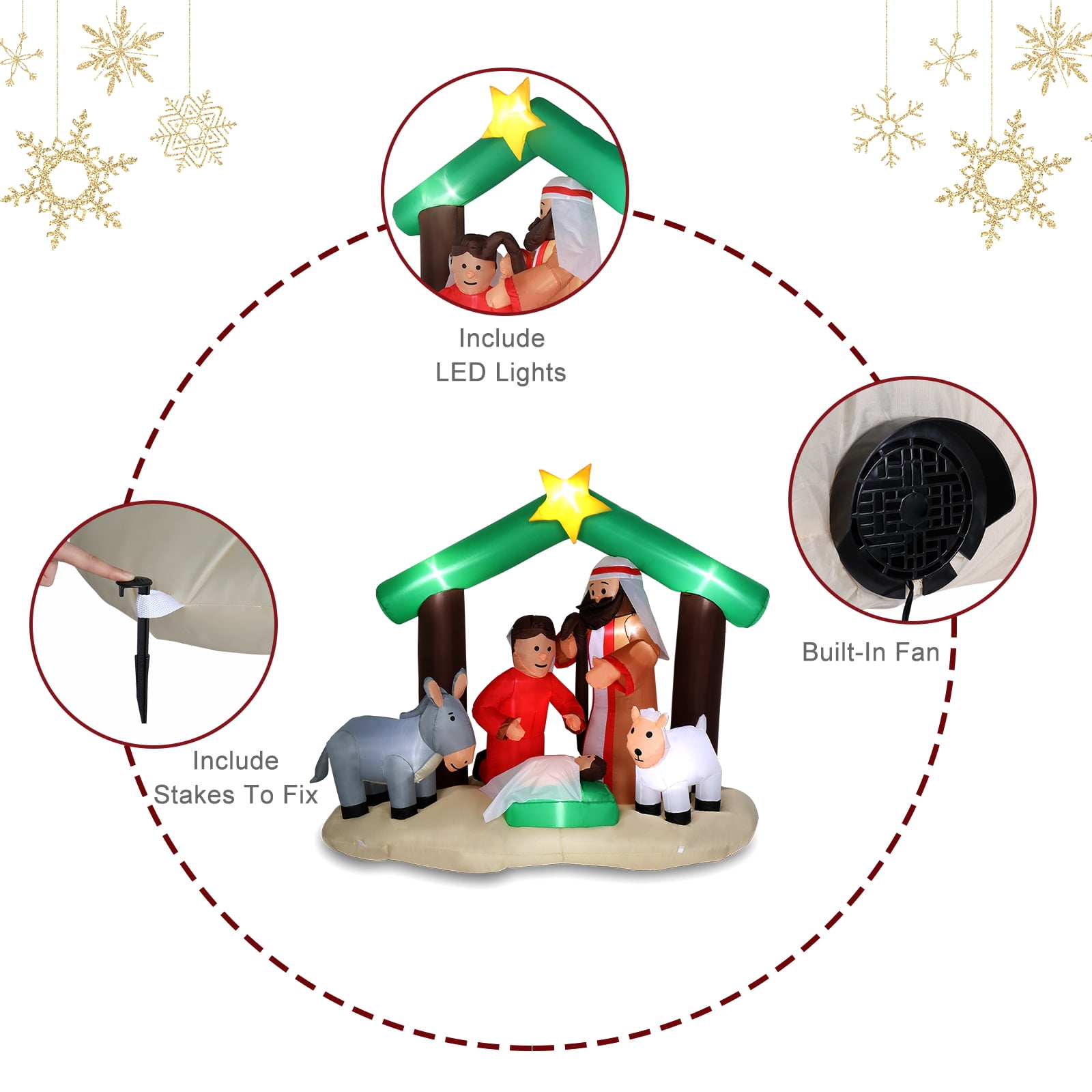 Ktaxon 6ft Inflatable Nativity Scene with Pre-Lit Holy Family for Outdoor Christmas Decor