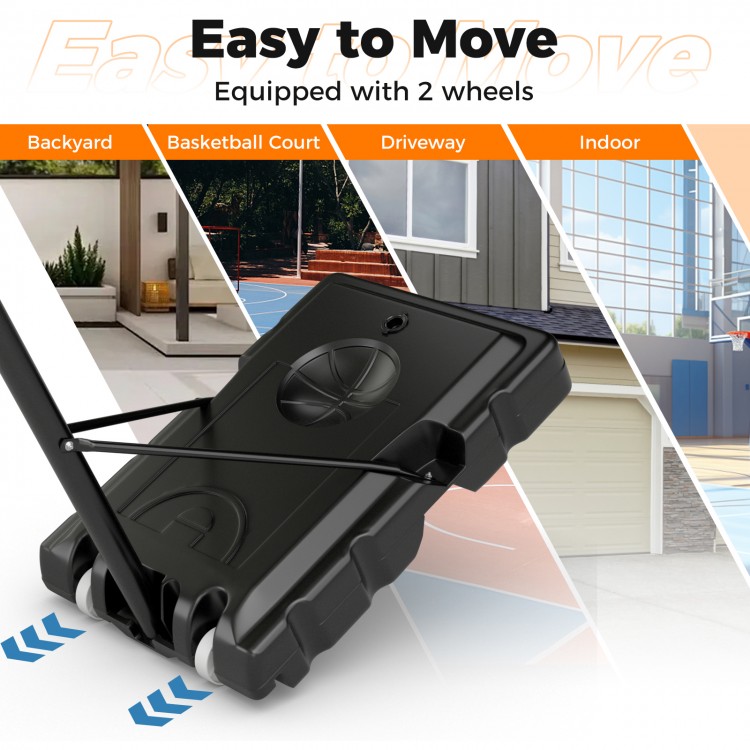 4.4-10 Feet Portable Basketball Hoop Adjustable with 2 Wheels and Fillable Base