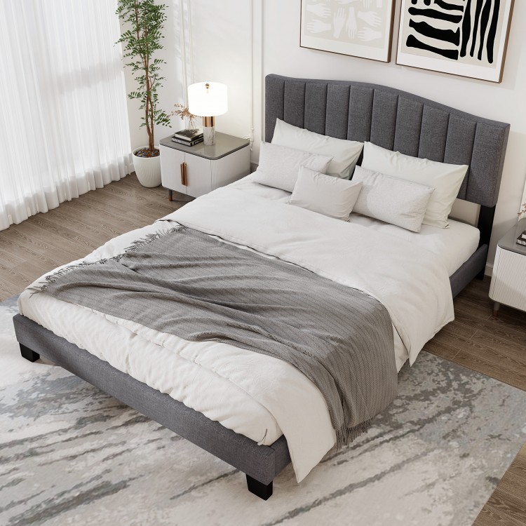 Modern Upholstered Bed Frame with Adjustable Vertical Channel Tufted Headboard